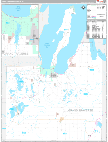 Grand Traverse County Wall Map Premium Style